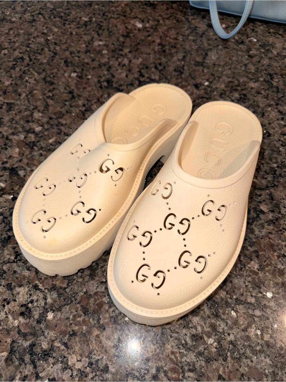 Gucci Cream Perforated GG Slip-On Clogs